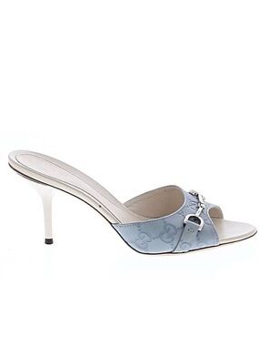 Gucci Blue Leather Guccissima Horsebit Mule Heels 36.5C